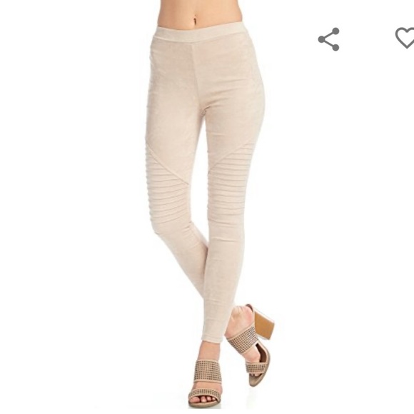 Venti6 faux suede moto legging in a light tan color. - Picture 4 of 13